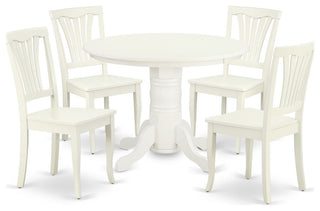 Shav5-Lwh-W 5Pc Round 42"Table And 4 Vertical Slatted Chairs