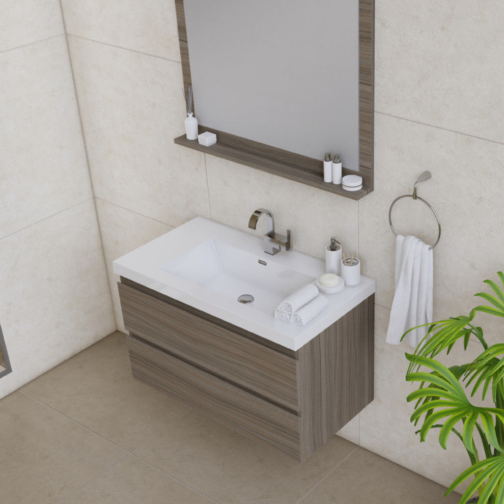 Paterno 36" Wall Mounted Bathroom Vanity, Gray