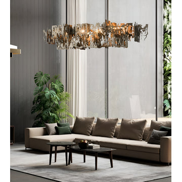 Acquanegra Cremonese | Postmodern Grey/Gold Metal Art Rectangle Chandelier, Golden, L39.4", Warm Light, Dimmable