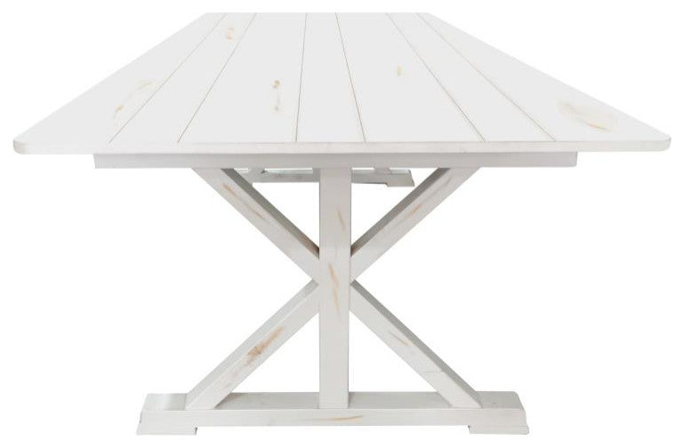 HERCULES 8' x 40" Rectangular Solid Pine Farm Table with X Legs, Antique Rustic White