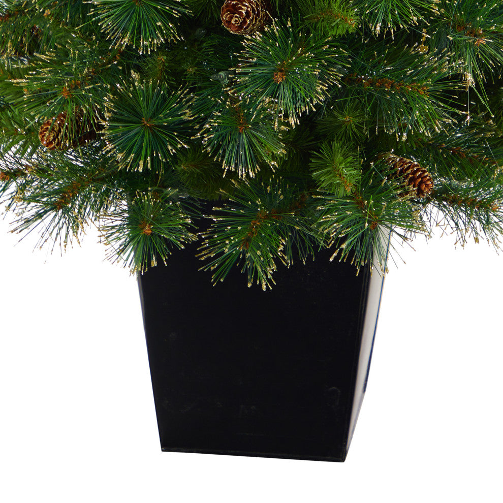 50" Golden Washington Pine Faux Xmas Tree W/Lights, Pinecones, Bendable Branches