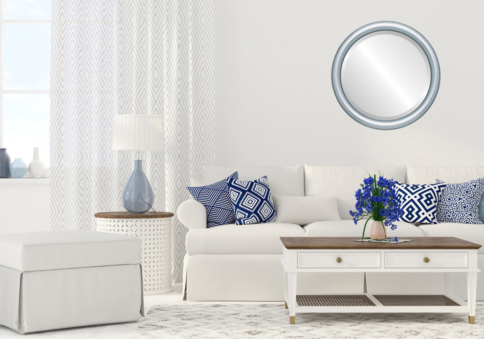 Pasadena Framed Round Mirror, Silver Spray, 19"x19"