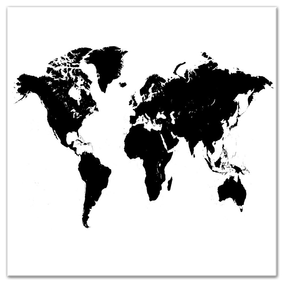 Black Siloutte World Map 16x16 Canvas Wall Art