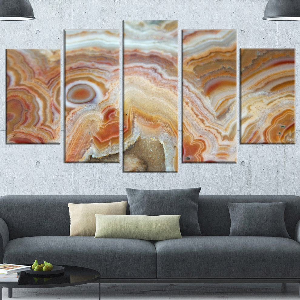 Strips and Ovals on Agate, Contemporary Canvas Wall Art Print, 60"x32", 5 Panels