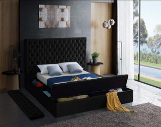 Bliss Velvet Upholstered  Bed, Black, Full