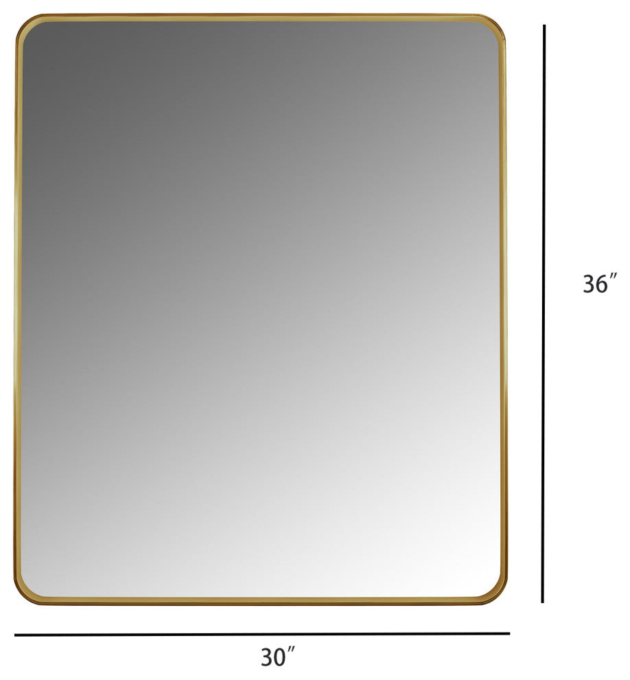 Rectangular Aluminum Framed Wall Mounted Bathroom Mirror, Brushed Gold;, 30" X 36"