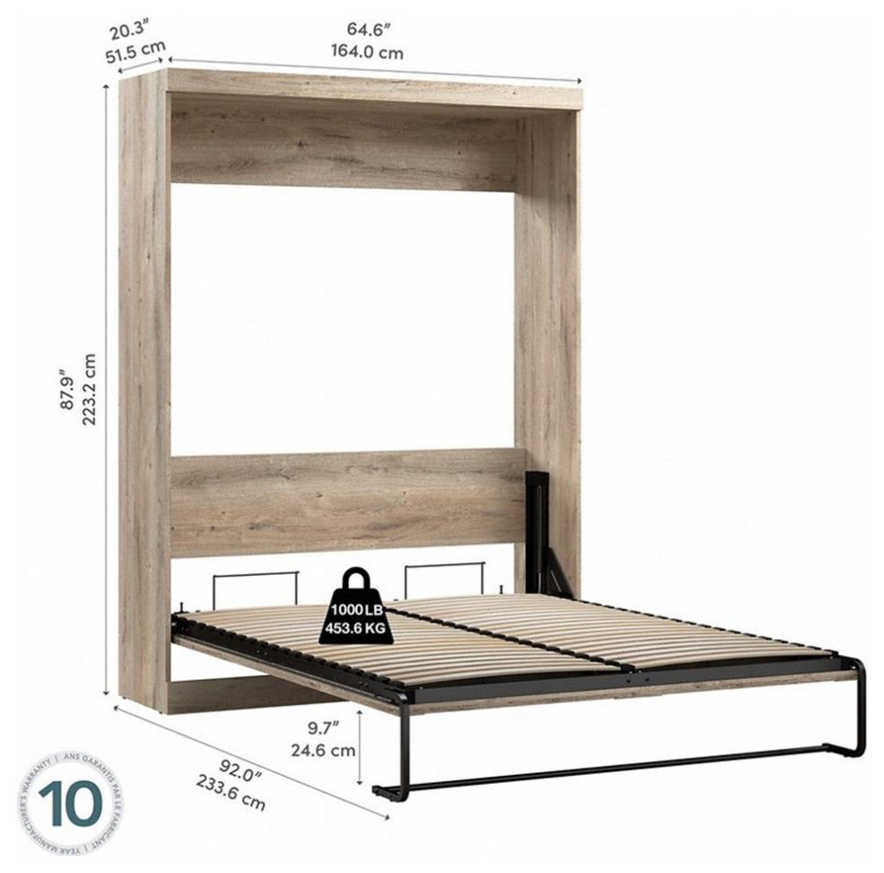 Bestar Pur 65W Queen Murphy Bed in Rustic Brown