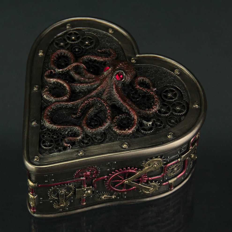 Heart Shaped Steampunk Octopus Trinket / Stash Box