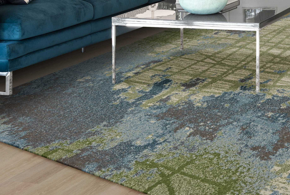 HomeRoots 8'x11' Green Blue Machine Woven Abstract Indoor Area Rug