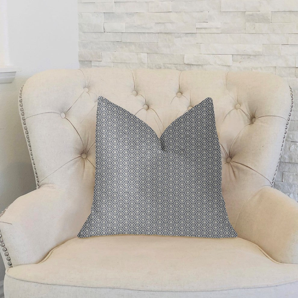 Myriad Hexagon Blue and Beige Luxury Throw Pillow, 20"x26" Standard