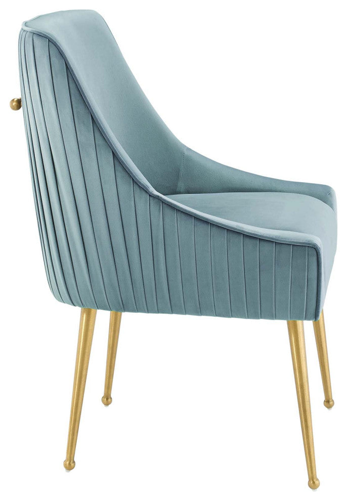Light Blue Discern Pleated Back Upholstered Performance Velvet Dining Chair