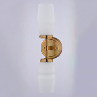 Warren 2-Light Black Mid-Century Modern Wall Sconce, Bathroom Vanity Fixture, Brushed Brass