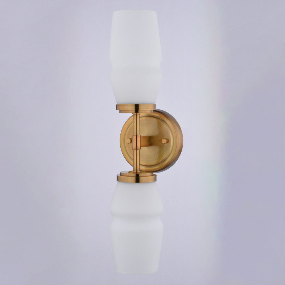 Warren 2-Light Black Mid-Century Modern Wall Sconce, Bathroom Vanity Fixture, Brushed Brass