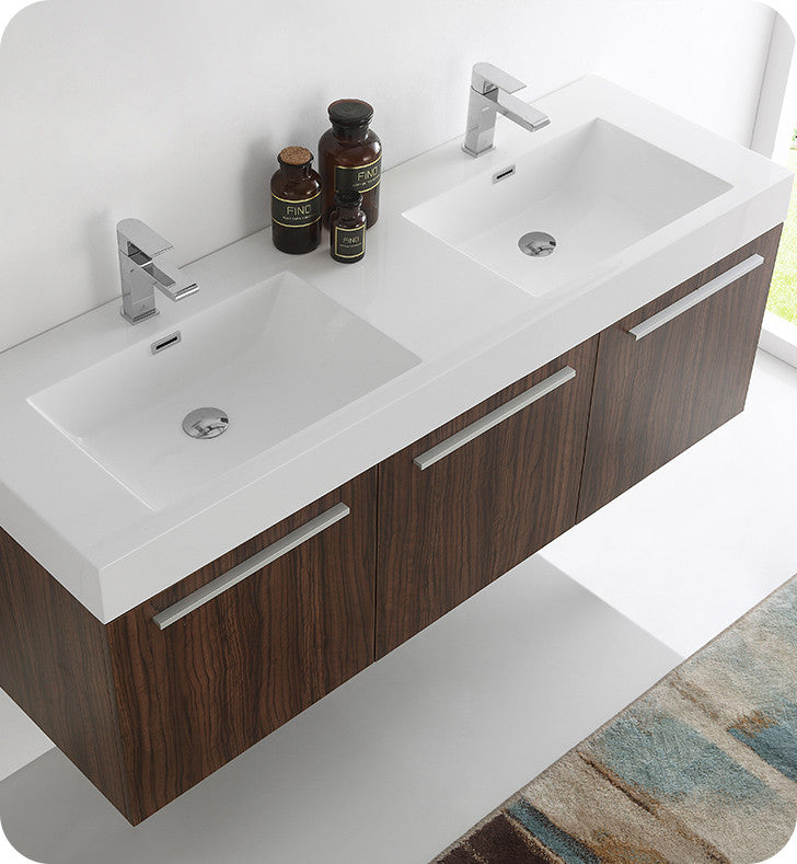 Fresca Vista 60" Walnut Double Sink Bathroom Vanity