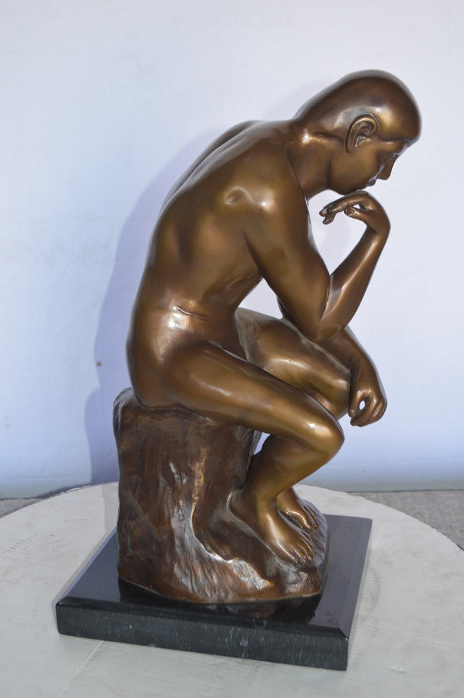 The Thinker by Rodin Bronze Statue Replica -  Size: 10"L x 11"W x 20"H.