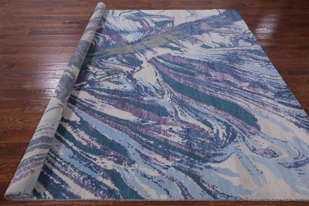 8' 1" X 9' 10" Wool and Silk Modern Hand Knotted Rug Q7097