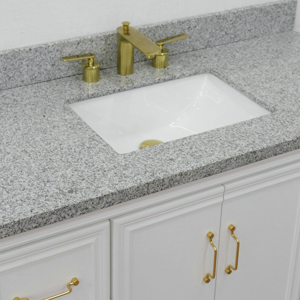 49" Single Sink Vanity, White Finish With Gray Granite and Rectangle Sink
