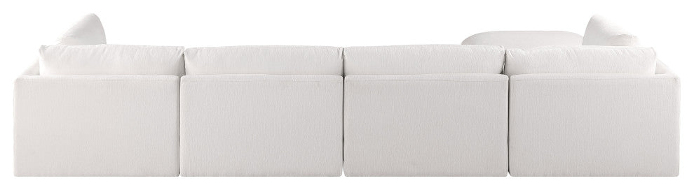Ease Fabric Upholstered L-Shaped Modular Sectional, Cream, 4 Piece: 2 Corner, 2 Armless, 1 Ottoman