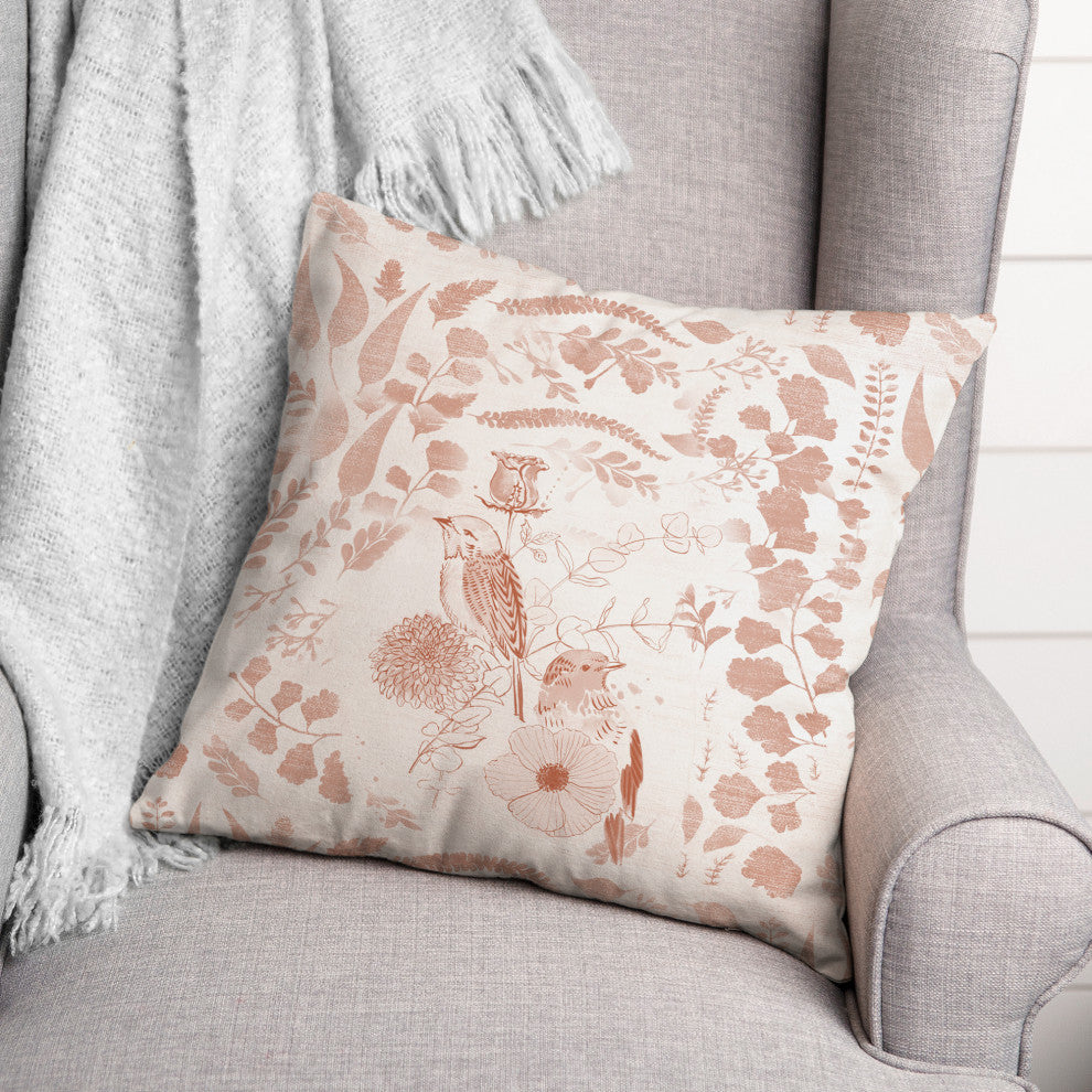 Birds Painterly Peach Pillow 18x18 Spun Poly Pillow