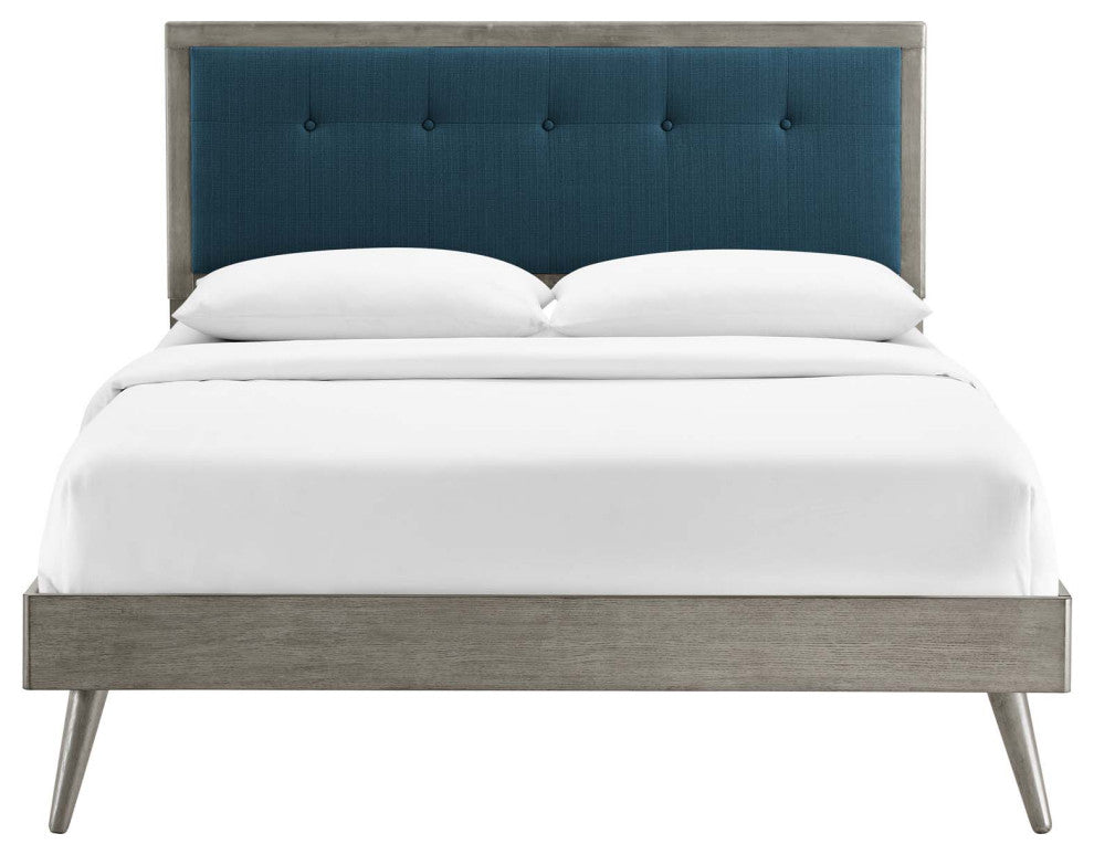 Willow King Wood Platform Bed With Splayed Legs Gray Azure