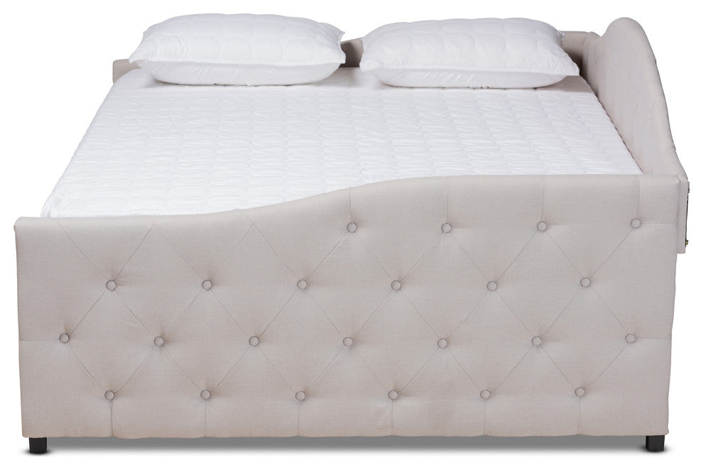 Sheridan Classic Upholstered Trundle Daybed, Beige, Queen Size