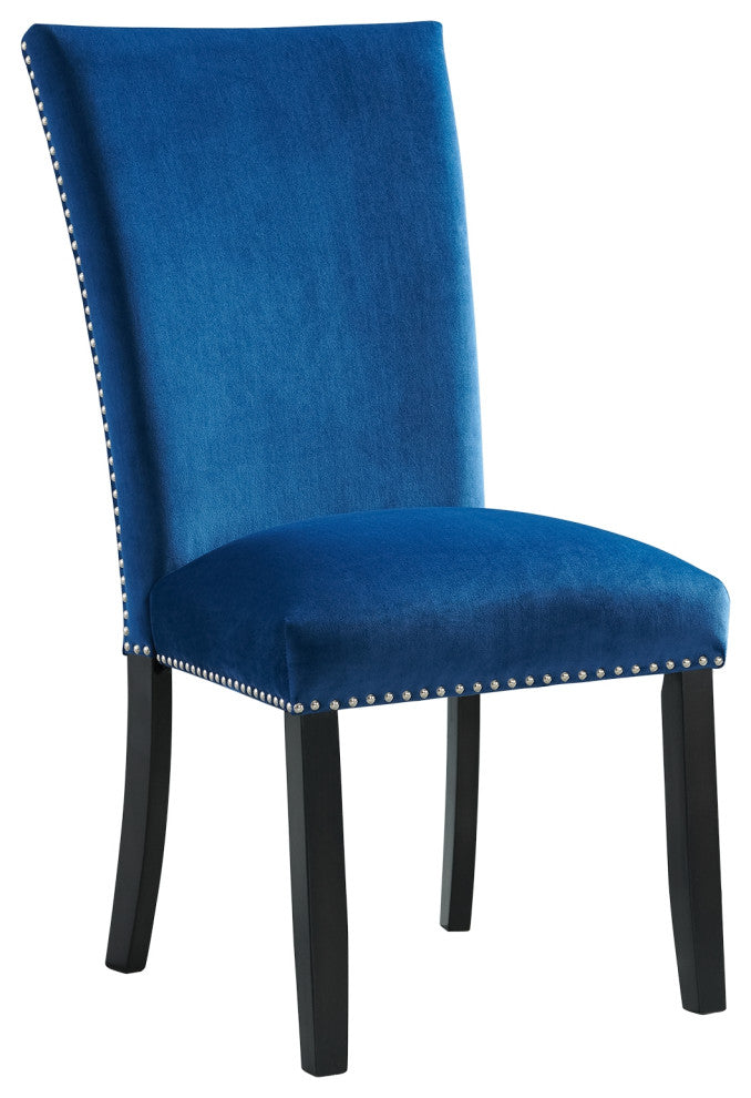 Francesca Rectangular 5 Piece Blue Velvet Chairs Dining Set Table and 4 Chairs