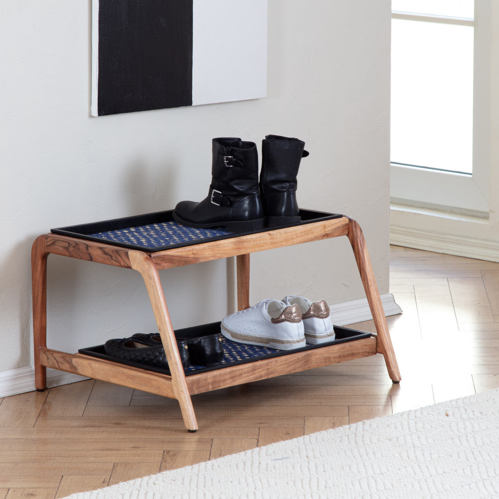 Double-Tier Natural Stand With 2-Pair Rubber Boot Trays K.C. Whistle