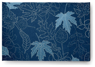 Dotted Leaves Fall Design Chenille Area Rug, Blue, 4'x6'