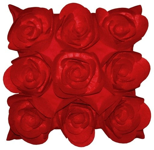 Pillow Decor - Felt Flowers in Red 17 x 17 Throw Pillow