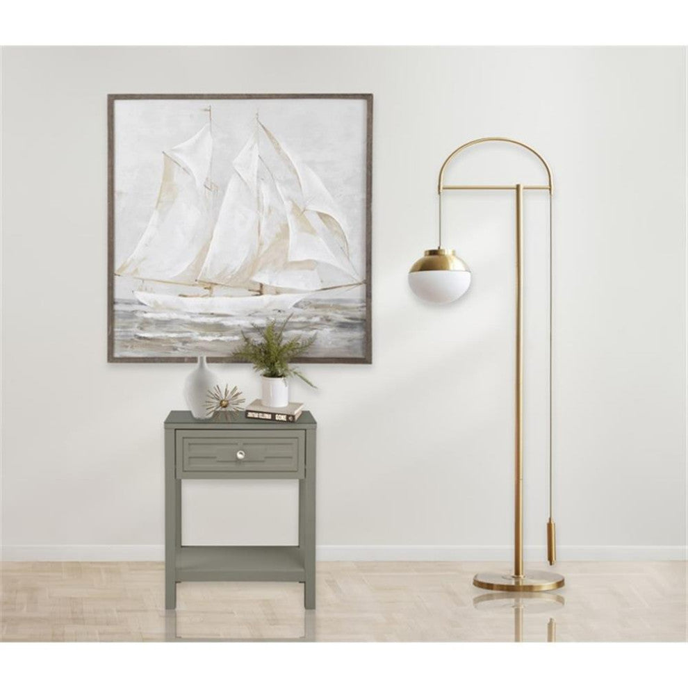 Dylan Taupe Engineered Wood End Side Table Nightstand with Glass Top and Drawer