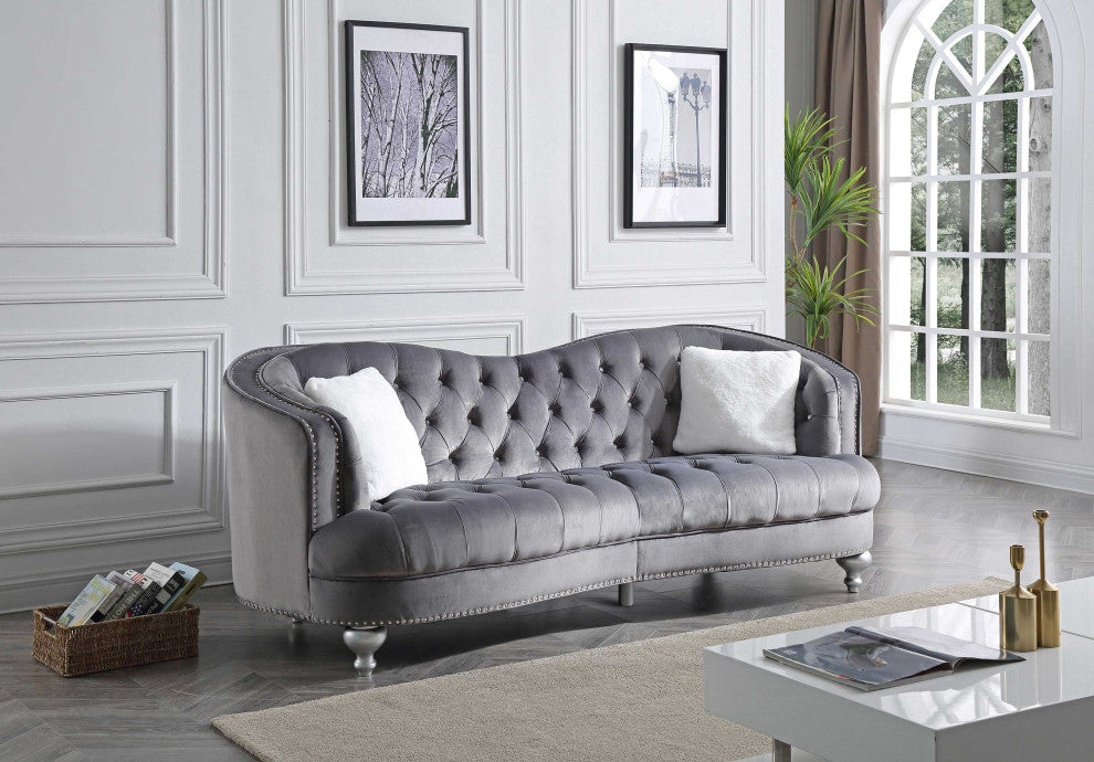 Jewel 90 in. W Flared Arm Velvet Straight Sofa, Gray