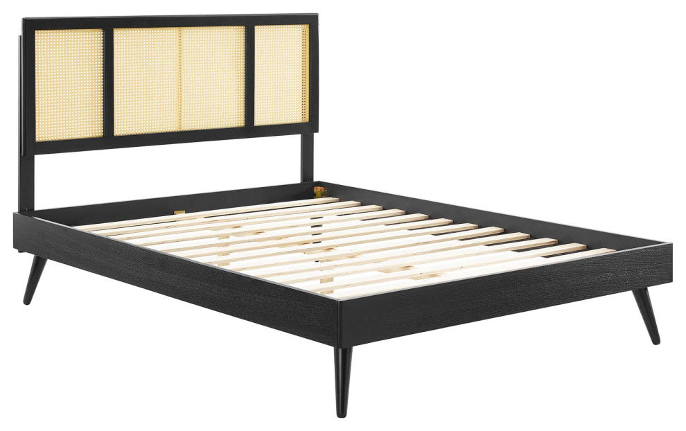 Kelsea Cane and Wood King Platform Bed With Splayed Legs MOD-6698-BLK