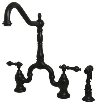 Kingston Brass Bridge Kitchen Faucet With Brass Sprayer, Oil Rubbed Bronze