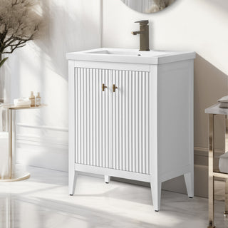 Vanity Art Freestanding Vanity, White, 24", Single Sink, Golden Brushed