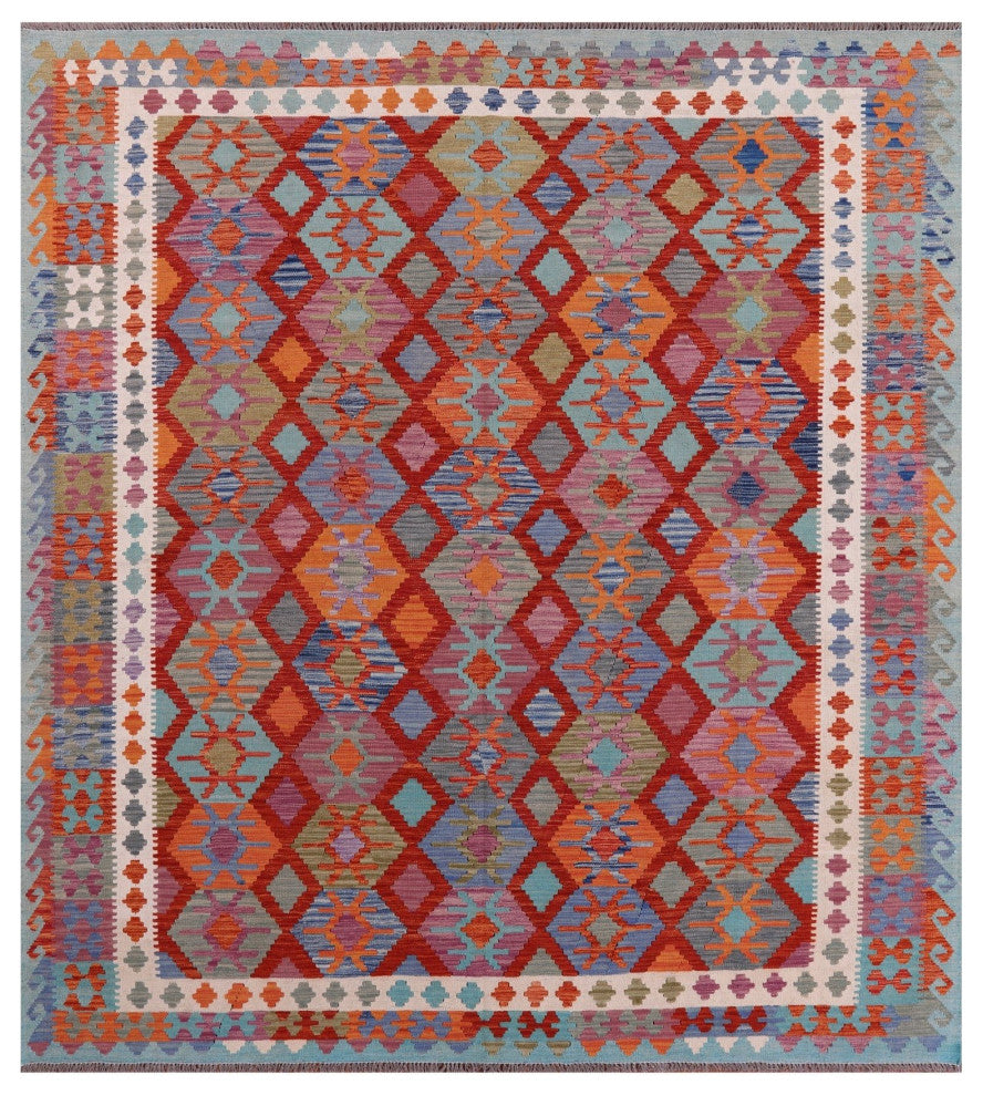 Wool On Wool Flat Weave Kilim Reversible Rug 8' 10" X 9' 6" - Q12542