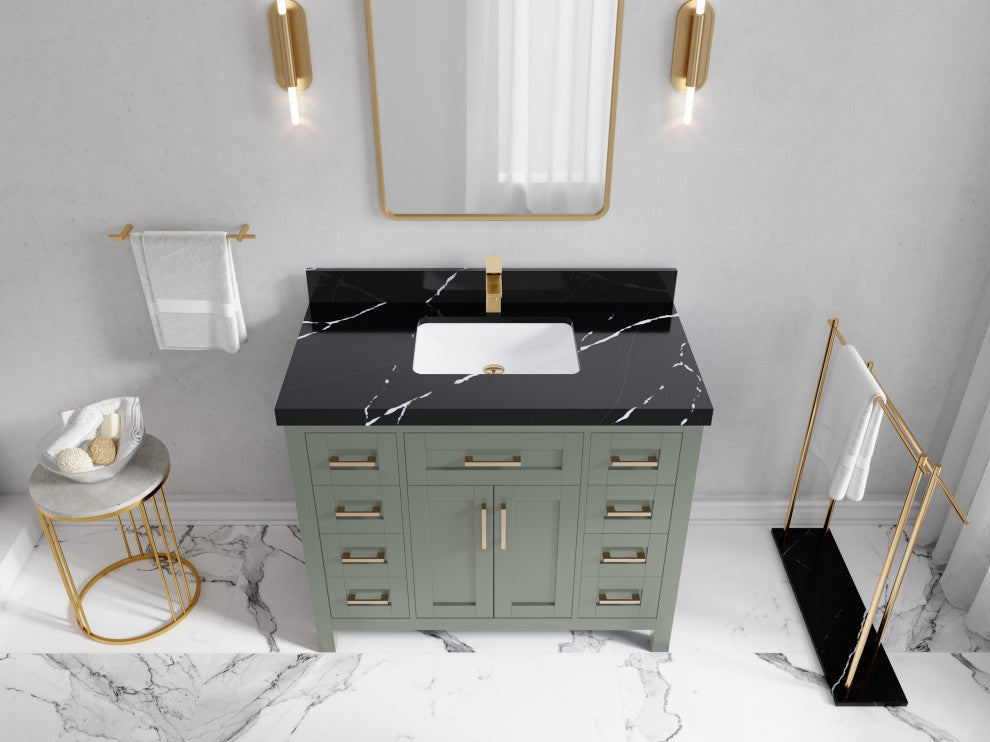 Cambridge 42" Single Sink Bath Vanity in Evergreen 2" Calacatta Black
