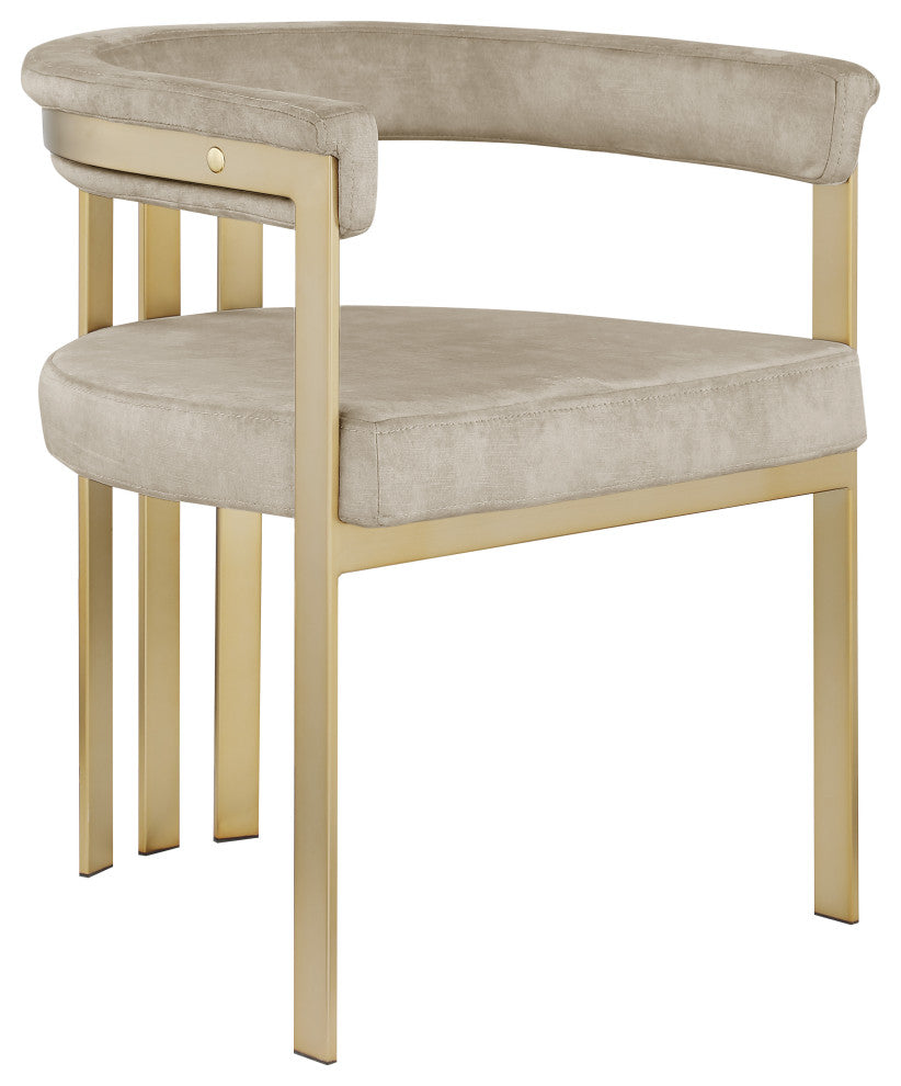Marcello Upholstered Dining Chair, Stone, Velvet, Brushed Brass Finish