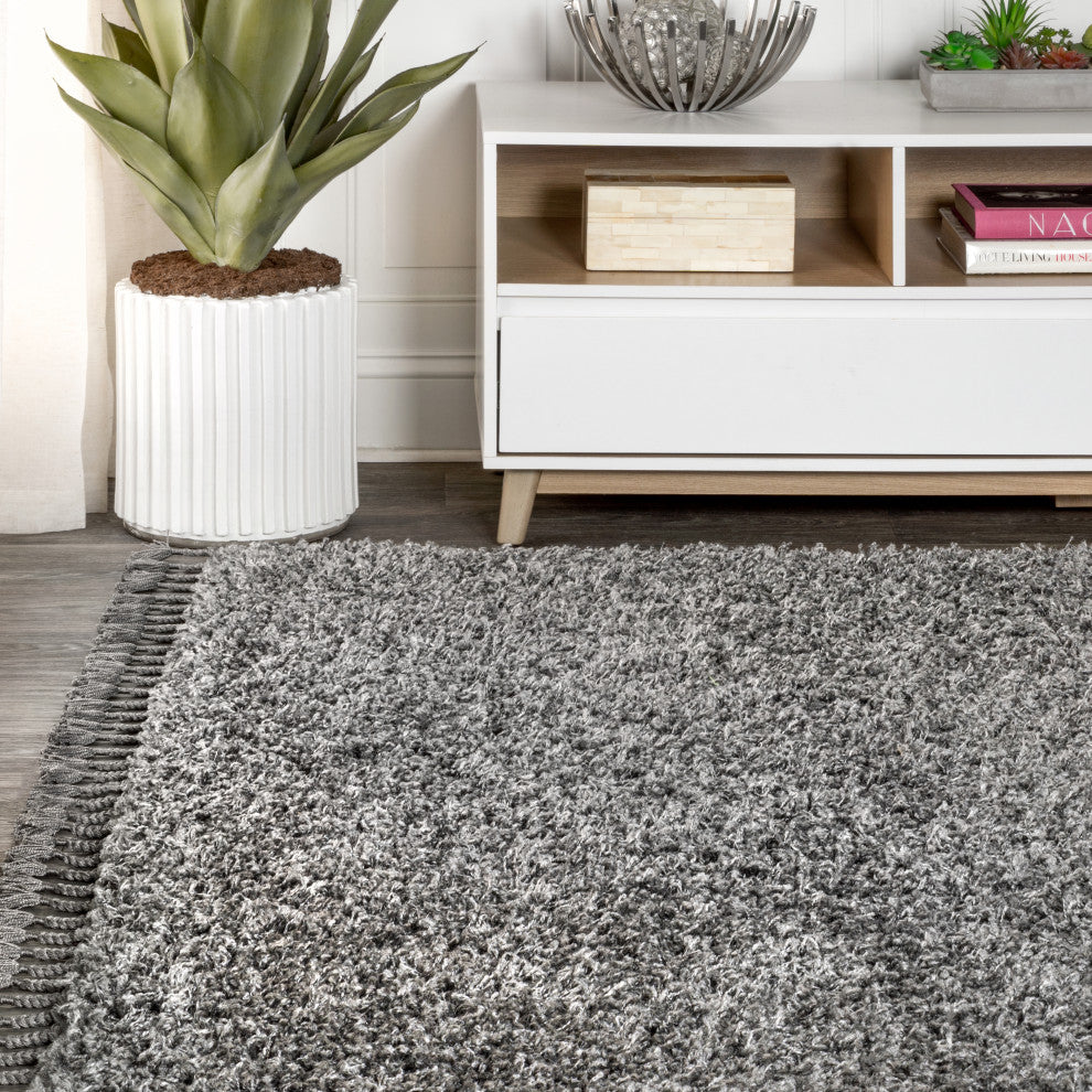 Mercer Shag Plush Tassel Area Rug, Charcoal, 3 X 5