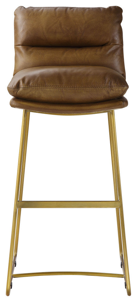 Acme Alsey Bar Chair 1PC Saddle Brown Top Grain Leather