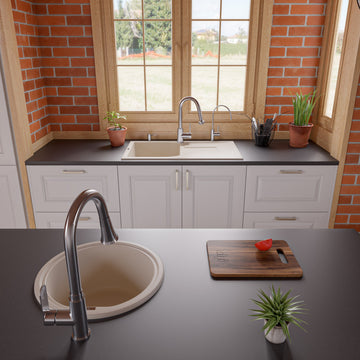 ALFI brand AB1717DI-B Biscuit 17" Drop-In Round Granite Kitchen Prep Sink