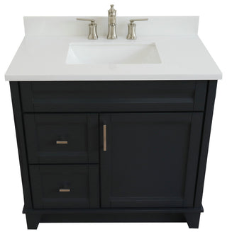 37" Single Sink Vanity, Dark Gray Finish With White Engineered Stone Top
