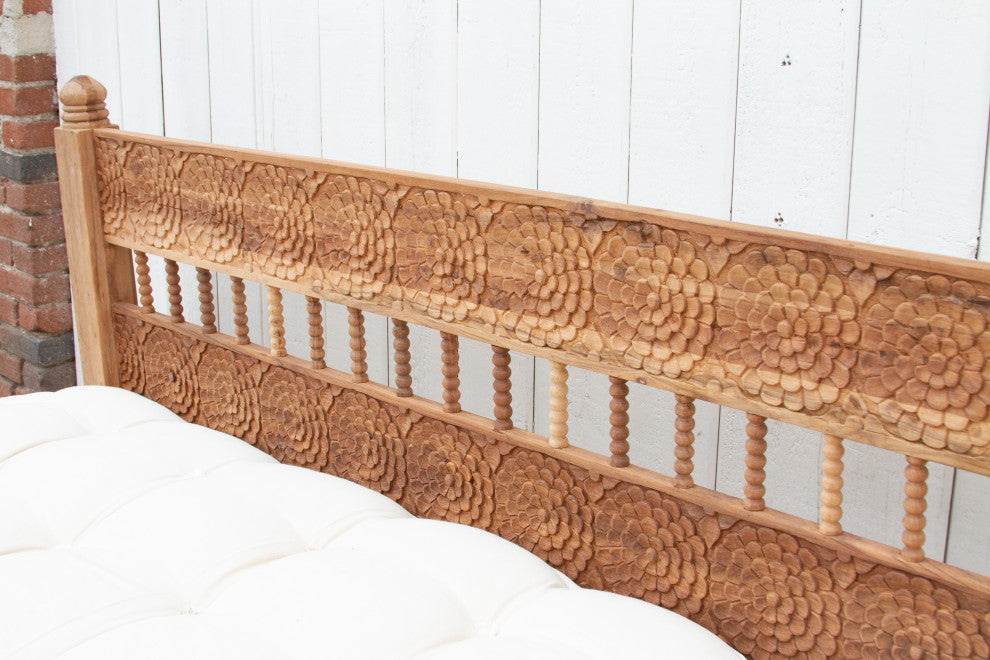 Carved Teak Floral Lounge Daybed Sofa