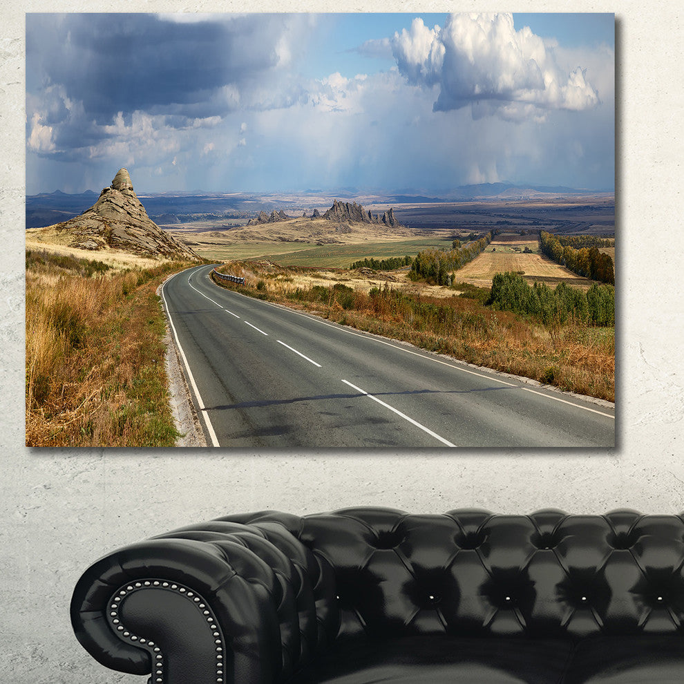 Road in East Kazakhstan Panorama, Landscape Canvas Art Print, 40"x30"