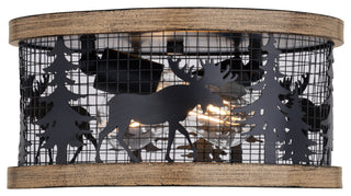 Kodiak 12"W Black Rustic Cage Flush Ceiling Light Fixture, Moose