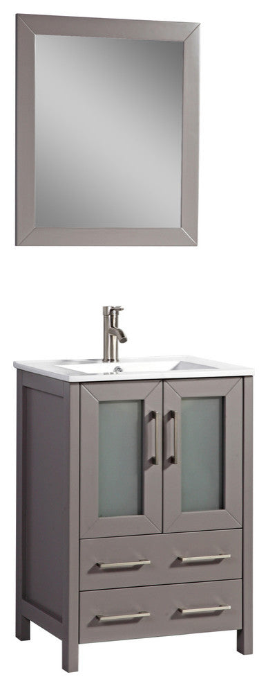 Vanity Art Vanity Set With Ceramic Top, 24", Gray, Standard Mirror