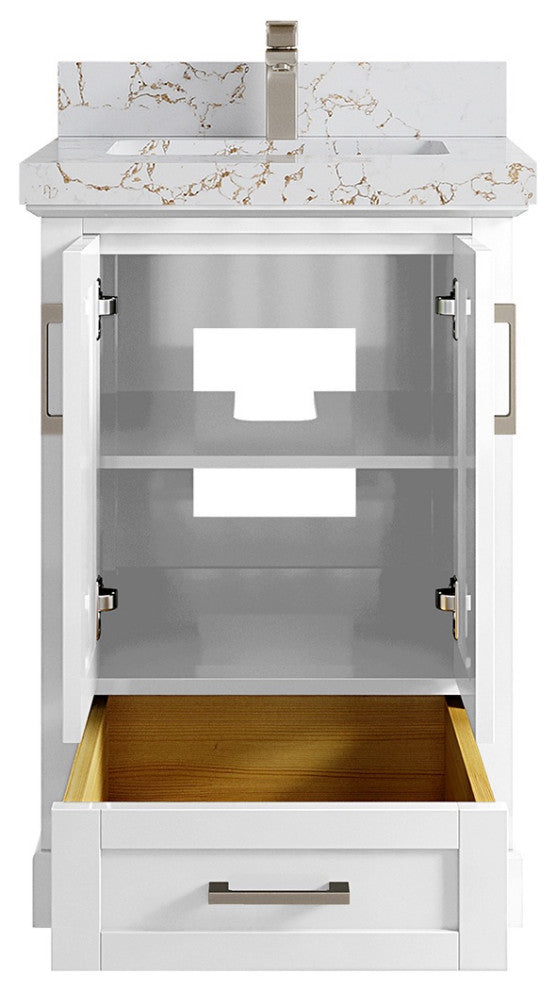 Boston 24 Single Sink Bathroom Vanity, White 2" Viola Gold