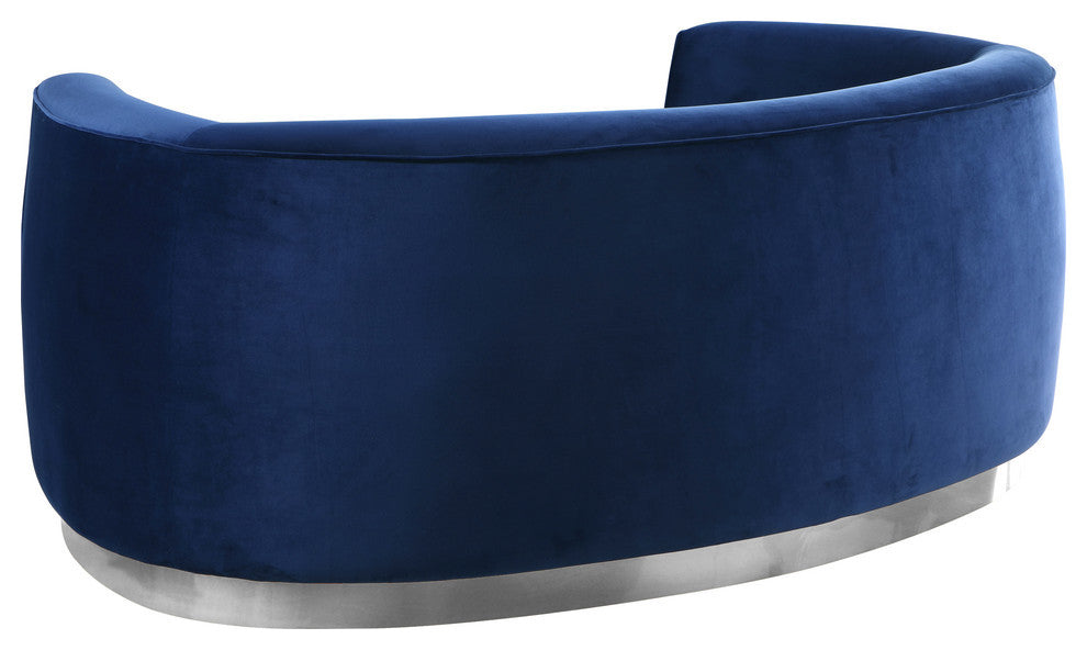 Julian Velvet Upholstered Loveseat, Navy, Chrome Base