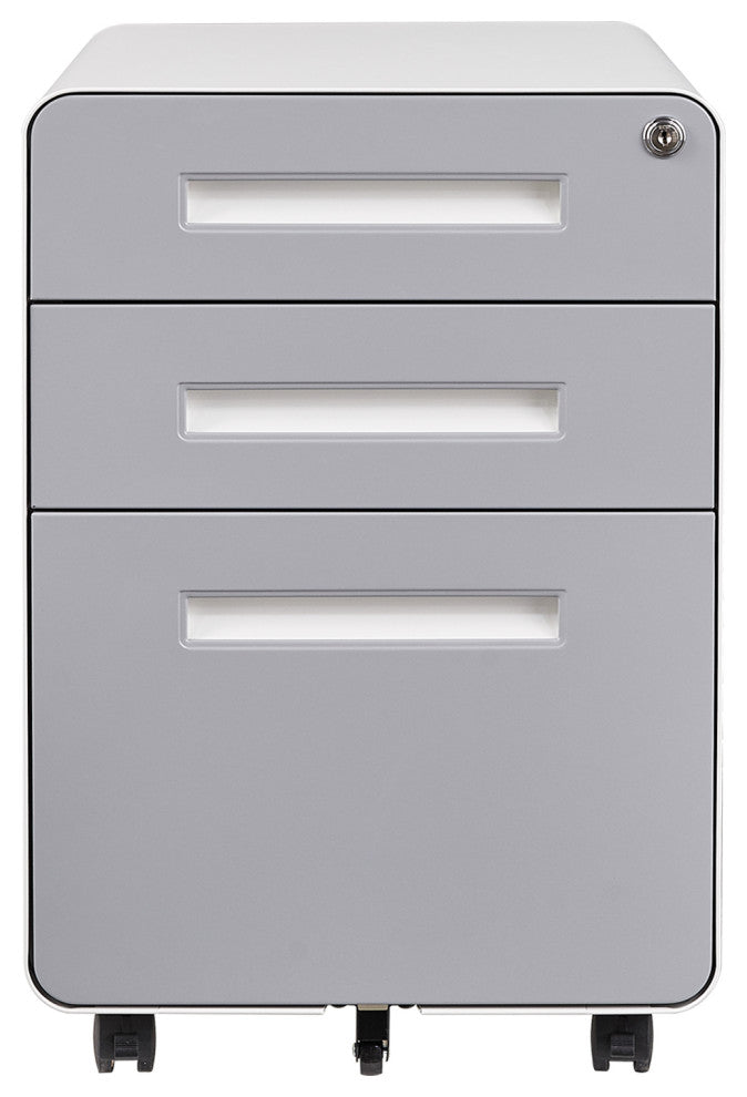 Under Desk File Cabinet, 3 Drawer Mobile Filing Cabinet, Lock, Gray