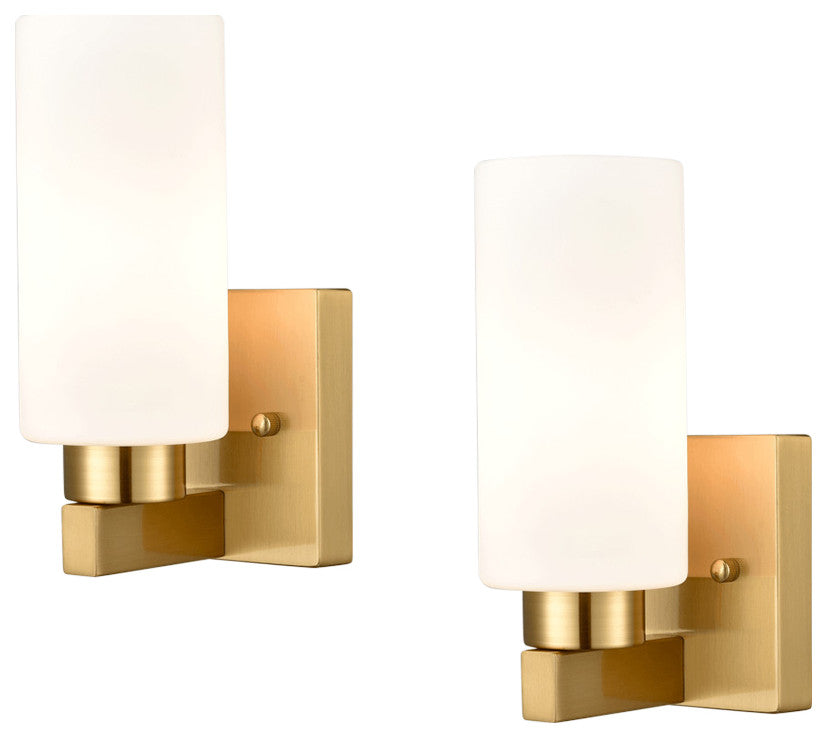 Bathroom Modern Brass Wall Light Milky White Cylinder Glass Set of 2