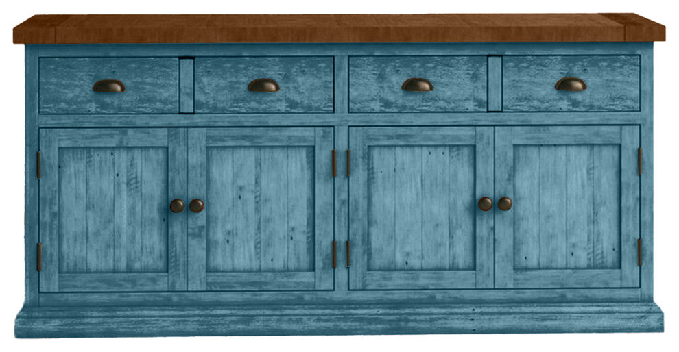 70" Rustic Two Tone Sideboard Buffet, Smokey Blue
